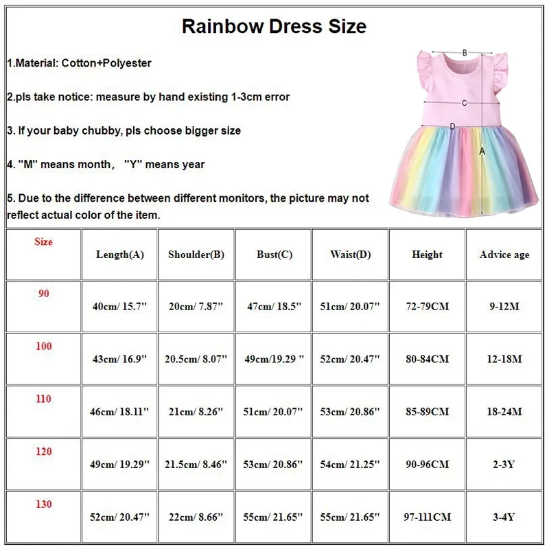 New Princess Rainbow Unicorn Birthday Dress Skirt Girls Fairy
