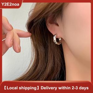 【Y2E2noa】 Vintage Cold Color Thick Metal Exaggeration Hoops Earrings Irregular Wave Concise Geometry Hoop Earrings For Women Girl