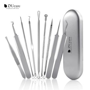 DUcare 9Pcs/Set Blackhead Remover Tools with Metal Case Pimple Popper Tool Kit for Pimples Blackheads Zit Removing Forehead 【Post in 24 Hours & 30 days Warranty Services】