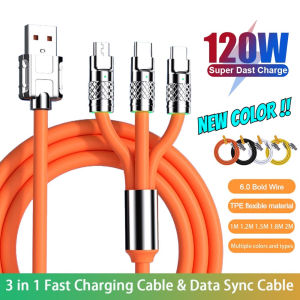 Cáp Sạc Nhanh 3 đầu Hợp Kim Kẽm 120W 6A Dây Silicone