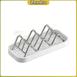 Zendro Soap Holder Organizer Stainless Steel W Shaped Soap Rack with Drain Tray  For Bathroom & Kitchen 1Pc
