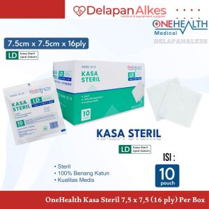 OneHealth Kasa Steril 75 x 75 cm 16 Ply Per Box isi 10 Pcs Perban Lipat Dalam Penutup Luka 75x75