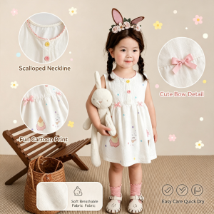 AILEBE Kids Dresses Cute Cartoon Print Sleeveless Summer Dress Soft Lightweight Quick-Dry Fabric Easy Care Fade-Resistant Breathable Comfy OOTD Pambahay For Baby Girls 0-10 Years Perfect For Daily Outwear