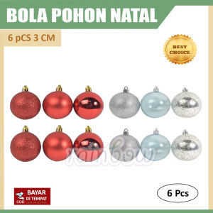 1 SET 6 Pcs Hiasan Pohon Natal Bola Plastik 3 CM Gantungan Pohon Natal Ornamen Natal Tinsel Aksesoris Dekorasi Pesta Dekorasi Natal