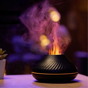 Ultimate Wellness Trio: 3-in-1 Volcanic Aroma Diffuser Humidifier & Night Light w/ 7-Color Flame LED - Auto Shut-Off 130ml <25dB Ultra-Quiet for Baby-Safe Nursery & Office Stress Relief