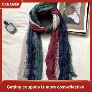 【CANAMEK】 Retro phong cách dân tộc ấm lạnh-proof khăn phụ nữ nhàu nát Khăn lụa dài nếp gấp dần dần thay đổi màu khăn choàng thời trang Khăn trùm đầu Quà Tặng