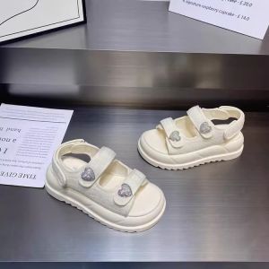 Small Fragrance Feng Rhinestone Thick-soled Open-toe Roman Shoes Womens New Versatile Velcro To Wear Casual Sandals