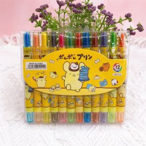 12Pcs Sanrio Cartoon Graffiti Pen Kuromi My Melody Cinnamonroll Rotate Scalable Color Crayon Cartoon Art Colored Pencil Drawing Graffiti Pen Kids Crayon Marker Pen