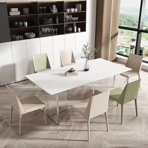 Italian High-Grade Acrylic Suspension Stone Plate Dining Tables and Chairs Set Simple Modern Cream Style Rectangular Leisure Dining Table