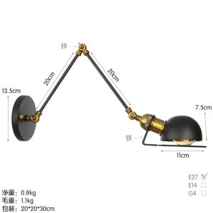 Modern Simple Adjustable Interior Led Wall Lamp White Black for Bedside Study Loft Vintage Swing Arm Reading Light Fixtures E27 Socket