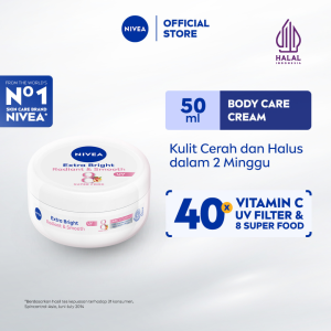 NIVEA Body Cream Extra Bright Radiant & Smooth UV Filter 50ml - Hand body krim lotion moisturizer mencerahkan kulit kusam halus lembut badan glowing brightening tone up serum melembabkan kulit kering - 40x Vitamin C UVA UVB Filter 8 Super food