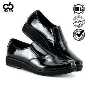 Sepatu formal wanita kulit lak mengkilat / Loafer sol datar / Dinas kerja kantor / Hitam TFC 414