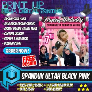 Banner spanduk ulrang tahun anak tema BLACKPINK / BLACK PINK