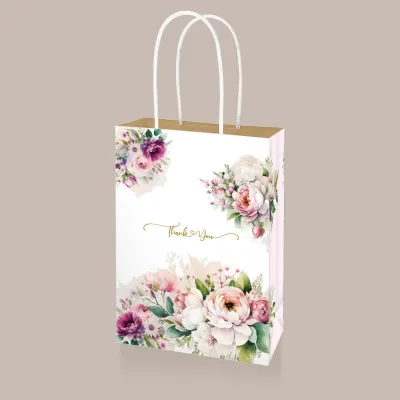 Store Age [50pcs] PROMOSI Love Floral Flower Printed Thank You Bag with 120gsm Japan Paper Wedding Bag Bag Kahwin Gift Bags Goody Bags