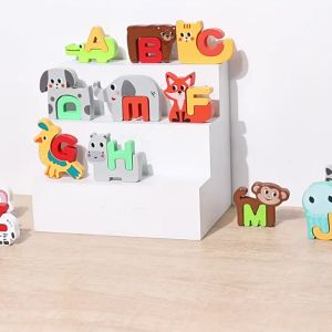 Oldlaiben Wooden Animal Alphabet A-Z 26pcs Blocks 3D Puzzle Early Education Montessori Learning Toy Kids Gift