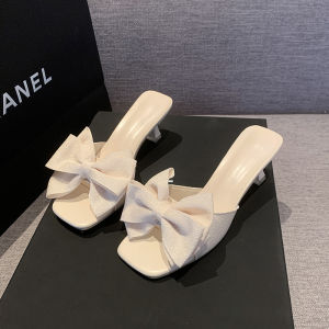 [Free Shipping] Bowknot high-heeled slip-on sandals for women new summer style suitable for pairing with dresses large size sandals