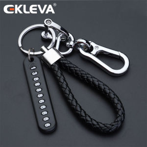 EKLEVA Anti-lost Car Keychain Phone Number Card Keyring Leather Bradied Rope Auto Vehicle Key Chain Holder Accessories Gift for Husband
