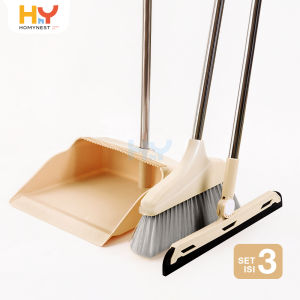 HOMYNEST Set Sapu Pengki 3in1 Alat Pembersih Lantai Praktis Broom Set Dustpan Portable Biru