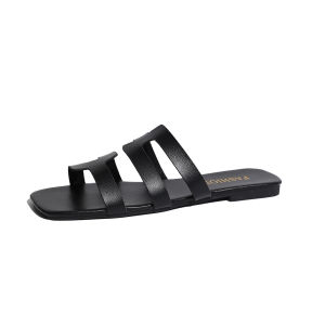 [Free Shipping] Plus-Size WomenS Flat Sandals For Outdoor Wear 2026 Summer New Style Square-Toed Hollow-Out One-Strap Beach Sandals For Women