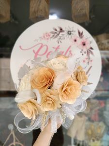 ELEGANT BRIDAL WOODEN BOUQUET WITH DRIED FOSSILIZED- CIVIL WEDDING BEACH WEDDING CHURCH WEDDING