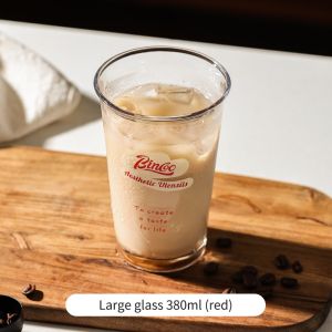 BINCOO Glass Coffee Cup Heat-resistant Household Drinking Cup Iced American Latte Cup High-end and Exquisite 380ML