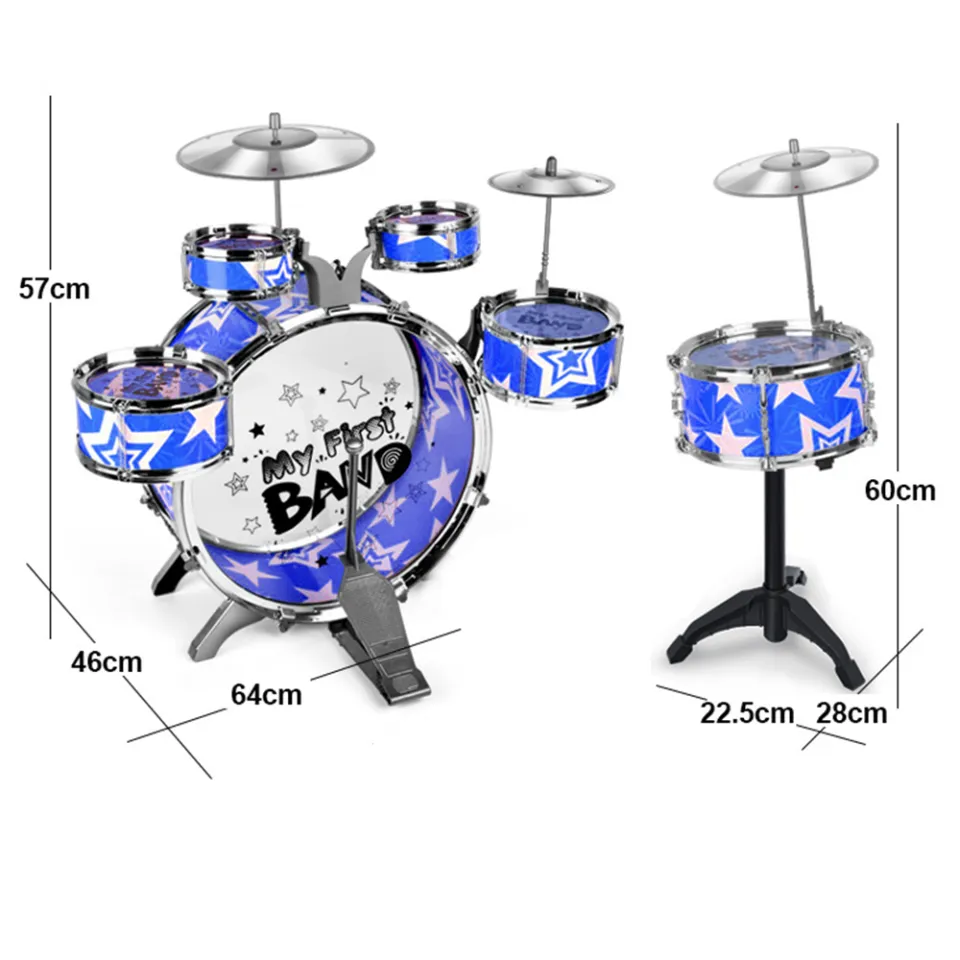 BO YIN 6-Piece Kids Drum Set Drum Kit Jazz Drum Set with Folding