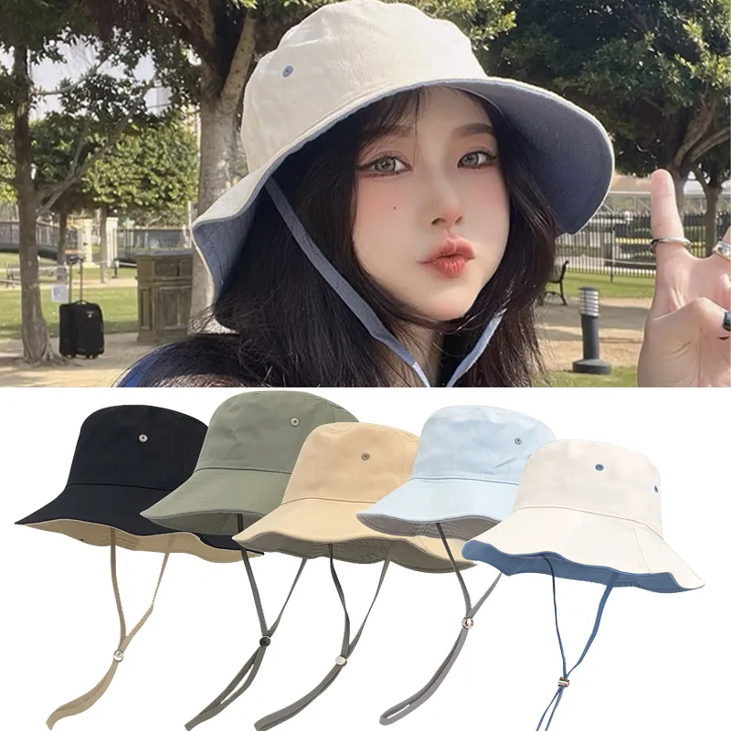 LIDAFISH Summer New Solid Color Sunscreen Breathable Bucket Hat Outdoor  Sports Fashion Casual Fishing Caps