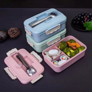 Happy Mall COD Wheat Straw Eco-Friendly Lunch Box With Tableware (Spoon And Fork) Portable Fruit Container Storage