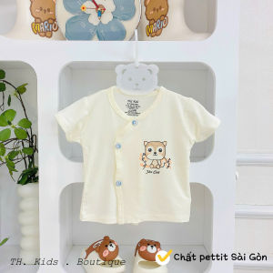 Áo sơ sinh cộc tay màu kem hình động vật dễ thương thun pettit lạnh siêu mềm mát style Hàn Quốc
