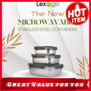 Stainless Steel Food Containers Lunchbox Lexngo SUS316L Microwavable Rust Resistant Food Storage Box with PP Lid不锈钢食品容器午餐盒微波炉加热无锈食物存储盒带PP盖Bekas Makanan Stainless Steel Lunchbox Lexngo SUS316L Tahan Karat Boleh Dipanaskan Semula dengan Penutup PP