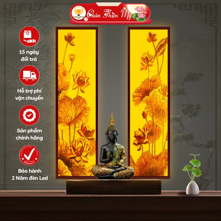 Đèn Hoa Sen In Tranh Trúc Chỉ Bộ Đôi CHÂN THIỆN MỸ, Trang Trí Bàn Thờ ...