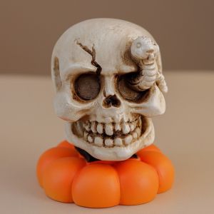 MANKA Resin Rotating Pumpkin Ghost Ornament Gothic Style Spooky Halloween Pumpkin Statue Wacky Rotating Tombstone Shaped Ornament Home Decoration