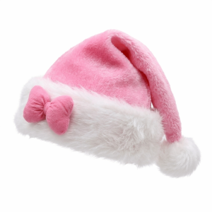 SUNNY BAR Fluffy Pink Bow Santa Hat Star Pattern Soft Fuzzy Christmas Hat Cute Lightweight Plush Hat Holiday