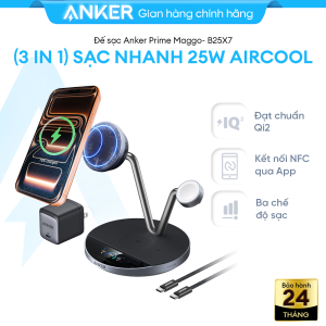 [NEW] Anker Prime MagGo sạc nhanh không dây Qi2 Wireless Charging Station 3-in-1– 25W công nghệ TEC Active Cooling màn hình 1.65” HD kết nối NFC/ Bluetooth điều khiển qua App- B25X7