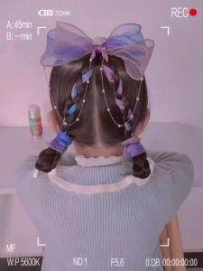 5PCS Princess Hair Bows Colorful Ribbon Hair Clips Rainbow Bowtie Long Tail Bow Barrettes Duckbill Clips Hand-made Glitter Fairy Hair Accessories for Girls Kids Gifts