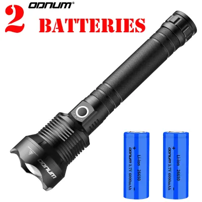 ODNUM luar ruangan senter cahaya kuat quad-core P70LED sumbu teleskopik zoom 1500M iradiasi dua baterai lithium 26650 12000 mAh kapasitas tampilan daya 5 tingkat meredupkan badan paduan aluminium penerbangan IPX6 lampu sorot tahan air lampu pemeliharaan l