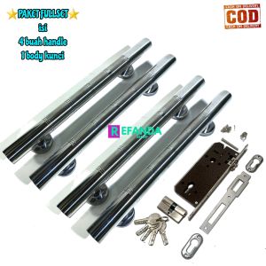 paket 4buah/2set gagang handle pintu pilihan panjang 33cm 45cm dan 60cm lengkap slot rumah kunci untuk daun pintu 2 pintu depan model kupu tarung