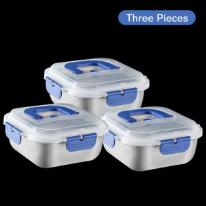 Dreepor 3pcs Stainless Steel Food Preservation Box Leak-proof Sealing Box with Lid Refrigerator Food Fresh Box Heat-resistant Bento Lunch Box Kitchen Food Storage Box 1800ML/PCS