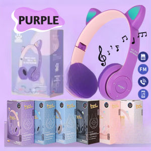 Fon inga NEW Bluetooth Headphone Wireless Cat Headfone Cat Ear Headset Colorful LED Alat Dengar RGB 猫耳朵头戴式立体声折叠发光蓝牙耳机