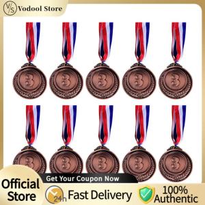 【24Hours Shipped】10Pcs Silver Award Medals Zinc Alloy Winner Reward Badge with Neck Ribbon Competition Awards for Classrooms Office Games