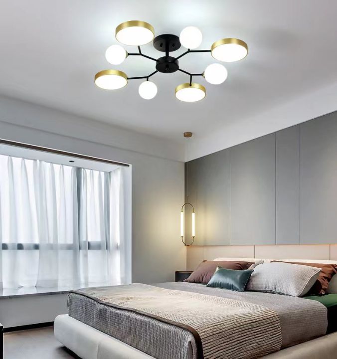 YHLAMP【Free Tricolor Bulb】 Nordic Chandelier Ceiling Light Bedroom Led ...