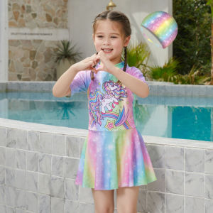 Swim Suit Baju Renang Anak Gadis Set Topi Model Rok Bahan Tidak Tembus Cepat Kering Outdoor Indoor