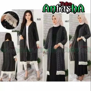 CARDIGAN RUMBAI PUTIH / Cardigan wanita panjang katun Rayon mode BY TOKO ANFASHA