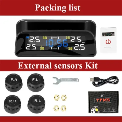 NOVI T12 Solar-Powered Wireless TPMS Car Tire Pressure Monitor with LCD Display and 4 Sensors