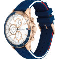 Authentic Tommy Hilfiger Men Bank White Dial Blue Silicon Watch 1791778 Jam Tangan Lelaki. 