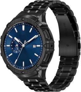 Stainless Steel Band and Case Compatible with Samsung Galaxy Watch 5/4 44mm BAITEYOU Rugged Metal Strap with Cover for Samsung Galaxy 5/4 44mm Luxury Bracelet for Men. Black