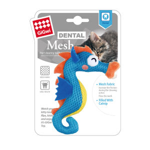 [GiGwi] Dental Mesh Blue Sea Horse for Cats - Interactive and Dental-Health-Friendly Toy for Your Furry Friends!