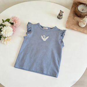 Bộ trang phục bé gái 3-8 tuổi gồm áo ba lỗ cánh bướm hoạt hình + quần ngắn hoa phong cách đơn giản mùa hè đa sắc màu