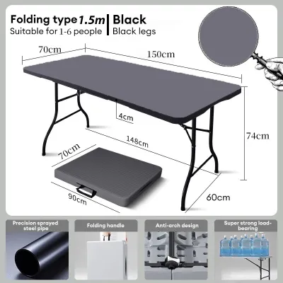 IronRoot Folding Camping Table 4FT 6FT – Portable Table Heavy Duty Adjustable Height Picnic & Outdoor Party Table