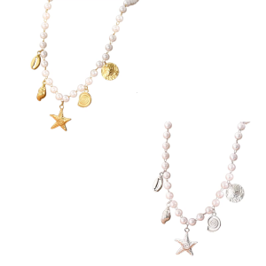 Stylish Coastal Starfish Charm Necklace Coastal Style Lightweight Starfish Pendant Necklace With Imitation Pearls